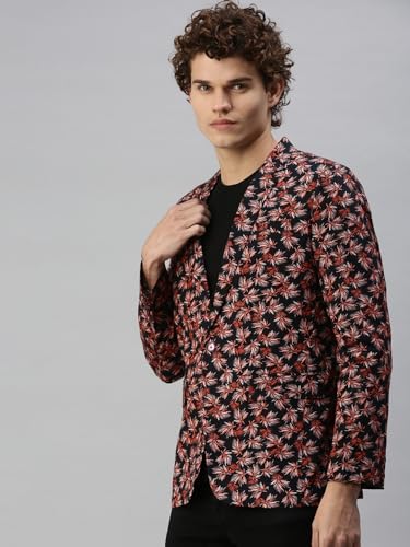 Image of SHOWOFFFF Men Floral Single Breasted Casual Blazer | Notched Lapel Full Sleeves Cotton Blazer for Mens | Slim Fit Regular Length Blazer for Men's