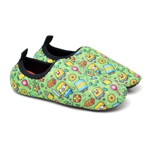 Sapatilha Infantis Antiderrapantes, Macias, Calce Fácil para Praia, Piscina, Natação, Surf, Barco, Pesca, Camping, Caminhada, Neoprene (Minions verde, BR, Criança de 4 a 8 anos, Faixa Numérico, 31, 32)