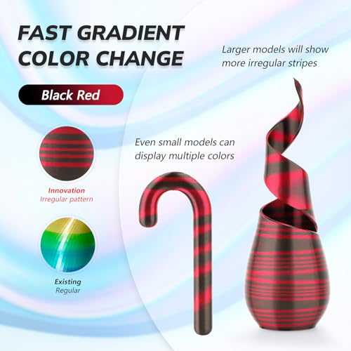 Image of AMOLEN Silk PLA 3D Printer Filament, Shiny Multicolor Rainbow PLA Filament 1.75mm, Fast Color Change PLA 3D Printing Filament for Most FDM 3D Printer, Black Red, 1kg (2.2lbs)
