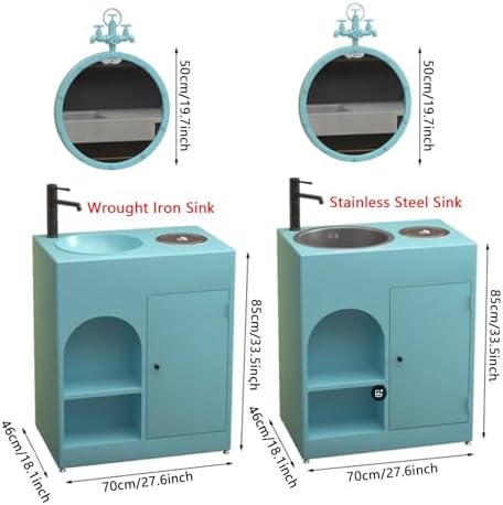 Freestanding Bathroom Vanity Unit with Basin, Nano-Coated Iron Cabinet, Modern Sink with Single Tap Hole and Overflow, Includes Trash Bin and Mirror，E1 with Mirror