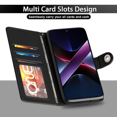 Image of Pikkme Flip Cover Leather Finish | Inside TPU with Card Pockets | Wallet Stand and Shock Proof | Complete Protection Button Flip Case for Poco X7 Pro 5G(Black)