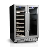 TCL 20 Bottle 78 Can Dual Zone Wine & Beverage Cooler, 24 In. Double Door Mini Fridge for Drinks, Water, Soda, Red Bull, Coca Cola, Small Refrigerator with Glass Doors