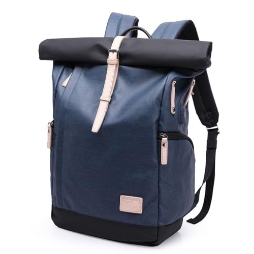 BANGE Mochila Notebook Impermeável Bolsa Executiva com USB Reforçada com Detalhes em Couro (Azul)
