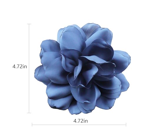 Image of Large Camellia Satin Fabric Flower Brooch Pins Hairpin for Women,ladies. (Navy blue)