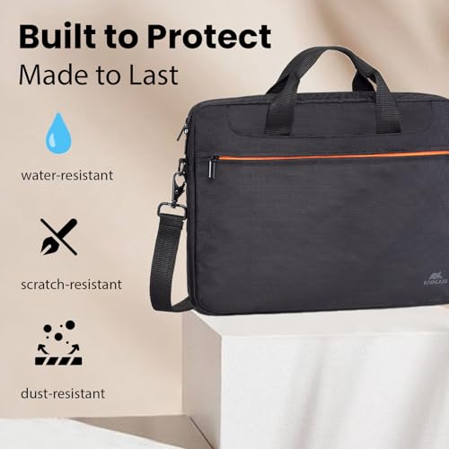 Image of RivaCase Regent 8033 Black Laptop Bag 15.6 inch Inches Smart Design Durability for both Versatility and Style Briefcase for Macbook Laptop with Smart Organizer, Professional Bag for Business, Work, Travel