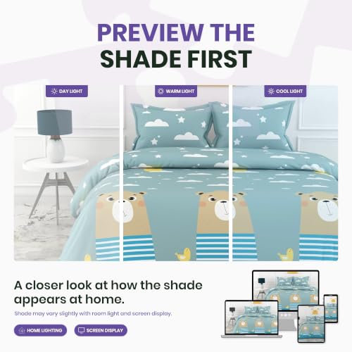Image of LORETO - A QUALITY LINEN BRAND 186 TC 100% Pure Cotton Double /Queen Fitted Bedsheet with 2 Pillow Covers for 78 x 60 Inch Mattress, All-Around Elastic, 8 Inch Deep Pocket, Aqua Blue Bear & Duck