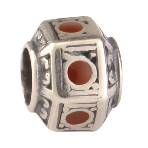 Abalorio de farol de la suerte en plata de ley y piedra roja tallada para pulsera europea