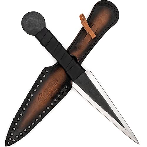 Soaring Heights Dagger Knife | Forged Carbon Steel Medieval Viking Style Throwing Knife with Hand Tooled Leather Sheath