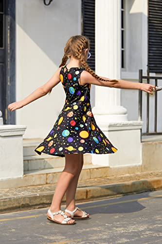 8T Girls' Science Black Dress Yellow Green Planets Big Dots Sleevelss Black Summer Maxi Outfits Soft Comfy Stretch Knee Length Space Swing Skirts For Wedding Birthday Beach Party 9Y Teenager Big Girl #TOP4