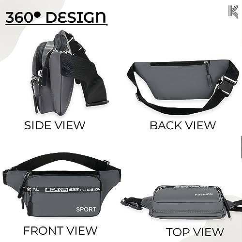 Image of Kraptick Premium Unisex Waist Bag for Men and Women - Stylish Fanny Pack, Hip Bag, Travel Money Belt (Grey)