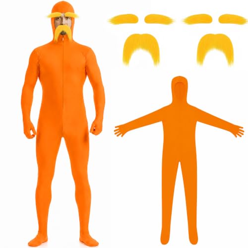 Orange Bodysuit with Yellow Mustache and Eyebrows for Halloween Outfits