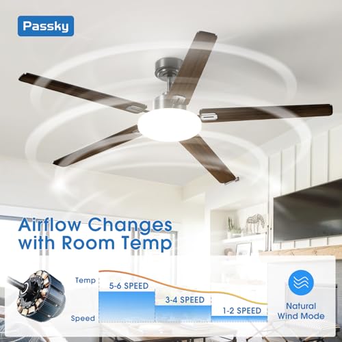Image of Passky Ceiling Fans with Lights, 60 inch Sleek Ceiling Fan with Light and Remote Control, 3CCT, Dimmable, Reversible, Noiseless, Black Ceiling Fan for Bedroom, Living Room
