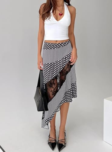Womens Lace Maxi Skirt Patchwork See-Through Asymmetric Hem Flowy Midi Skirt Summer Beach Cover Up Beachwear4