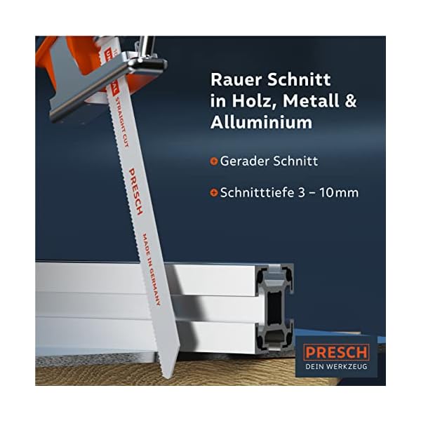 Presch Säbelsägeblätter Universal Holz und Edelstahl 210mm 10 Stk. - Variozahn 8% Cobalt Sägeblätter für Hartmetall und Holz - Universalschaft Reciprosäge Sägeblätter Set inkl. Box – Bild 3