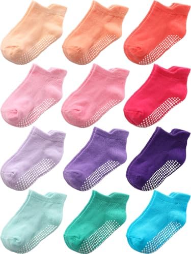 Baby Toddler Socks Grip Non Slip Boys Girls Kids Cotton 12 Pack Ankle Socks