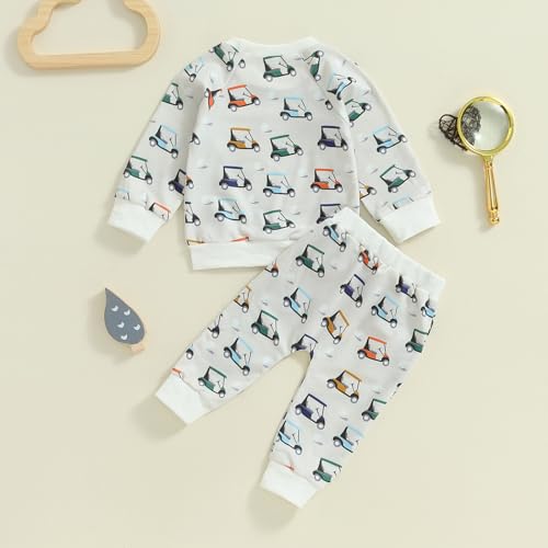 Toddler Baby Boy Golf Outfit Golf Cart Print Sweatshirt Top Jogger Pants Set 2Pcs Boys Fall Winter Clothes3