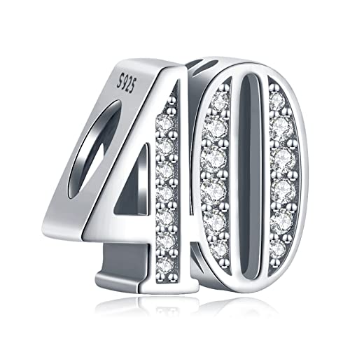 Amuefer Numero 40 Charm Compatibili Bracciale Collana, Argento Sterling Ciondolo Compleanno Natale Gioielli Regali per le Donne Moglie Amici
