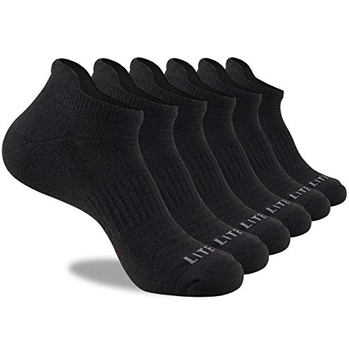 LITERRA Mens Ankle Socks 6 Pack Low Cut Athletic Running Cushioned Tab Socks