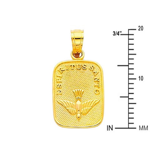 Wellingsale 14K Yellow Gold Polished Diamond Cut Religious Holy Spirit Dove "Espiritus Santo" Charm Pendant3