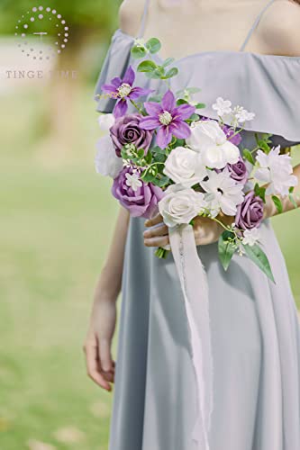 Tinge Time 7 Inch Pansy Wedding Bouquets For Bridesmaid, Set Of 6, Artificial Flowers Cascading Bridal Bouquet For Wedding Ceremony Anniversary, Bridal Shower And French Rustic Vintage Wedding #TOP3