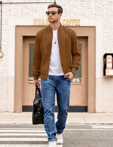 COOFANDY Casual Bomber Jacket Men Light Weight Fashion Windbreakers Brown Full Zip Coats Fall Vintage Jackets S — view 2