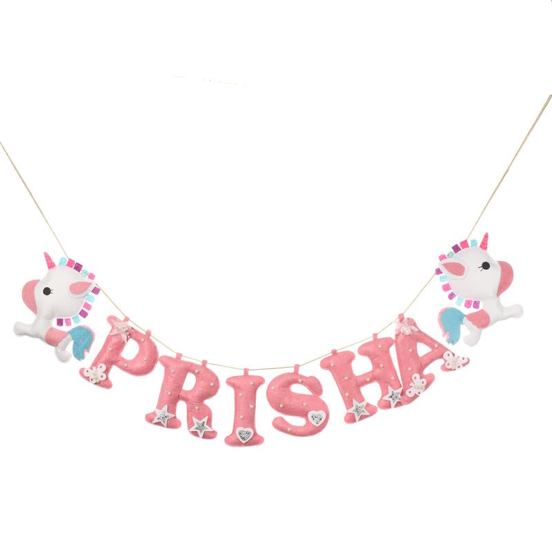 Li'll Pumpkins™ Unicorn Theme Personalized Bunting/Garland/Banner for Kids Girls or Boy Room Decor/Wall Decor (Pack of 1, Pink, 6 Letter)