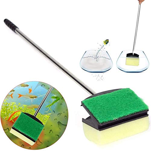 Fish Tank Cleaning Buff Sponge Long Handle Pond Glass Window vivarium Aquarium Pet Rod