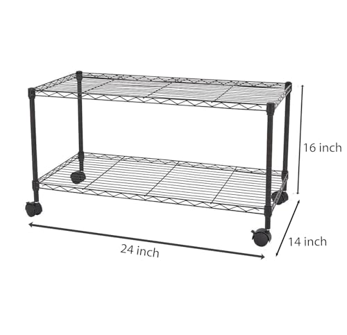 Image of Premium Heavy-Duty 2-Tier Black Metal Wire Storage Rack Shelf Organizer | Adjustable Multipurpose Freestanding Shelving Unit for Home, Office, Kitchen | Size 14 inch D x 24 inch W x 16.3 inch H Inch