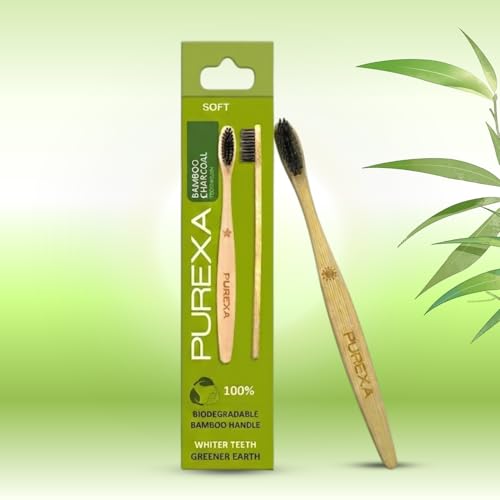 Image of Bamboo Toothbrush Activated Charcoal BPA-Free Soft Bristles Natural Eco-Friendly Biodegradable Wooden Toothbrush for Adults & Kids (Pack of 3)