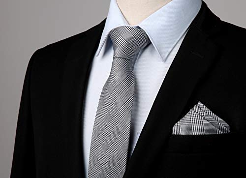 Image of HISDERN Ties for Men Solid Houndstooth Neckties Handkerchief Formal Business Tie & Pocket Square Set Wedding Party