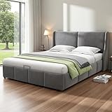 Hoscullo Polsterbett 140x190 cm, Jugendbett mit Stauraum, Doppelbett mit Gepolstertes Kopfteil,...