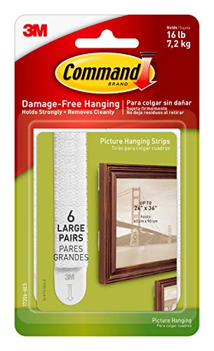 Command 17206-6ES Heavy Duty, Holds 16 lbs Picture Hanging Strips, 24 Pairs, White