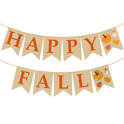 OHOME Fall Decorations for Home - Happy Autumn Pumpkin Banner for Indoor Outdoor | Maple Leaves Garland Backdrop for Outside - Hanging Party Favors Supplies for Birthday | Fall Decor