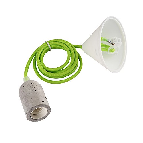 Preisvergleich Produktbild Design Set - Textilkabel verschiedene Farben mit Betonfassung E27 und weißem Baldachin (grasgrün)