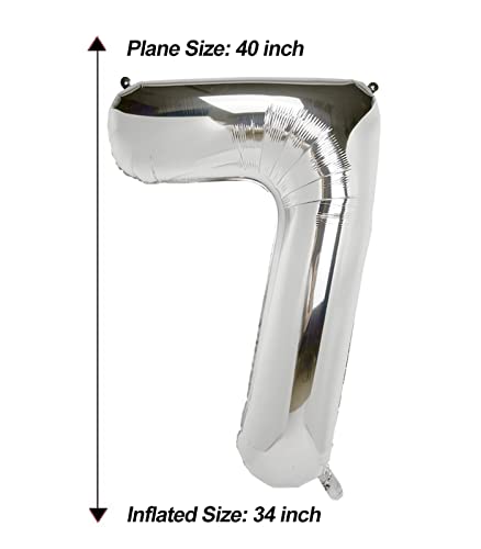 Aule 40 Inch Big Silver 7 Balloon Number Large Foil Helium Number Balloons 0-9 Jumbo Giant Happy 7Th Birthday Party Decorations For Boy Or Girl Huge Mylar Anniversary Party Supplies #TOP4