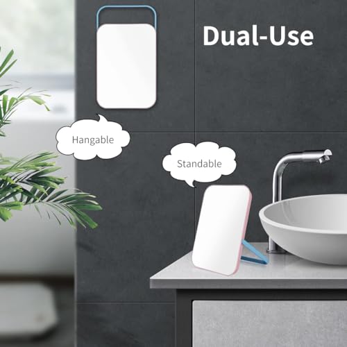 Image of MINISO Makeup Mirror Square Dual-Use Vanity Mirror, 8-Inch Portable Folding Table Mirror with 90Adjustable Stand, Travel Cosmetic Mirror Hanging Bathroom for Makeup, 21x14.8cm (White)