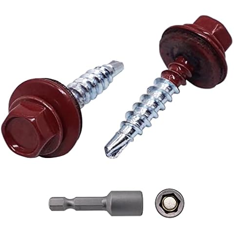 SKIR'CO Metalldachschrauben 4,8 x 25 mm lackierte selbstbohrende Schrauben mit EPDM-Unterlegscheiben Sechskantkopf Cover