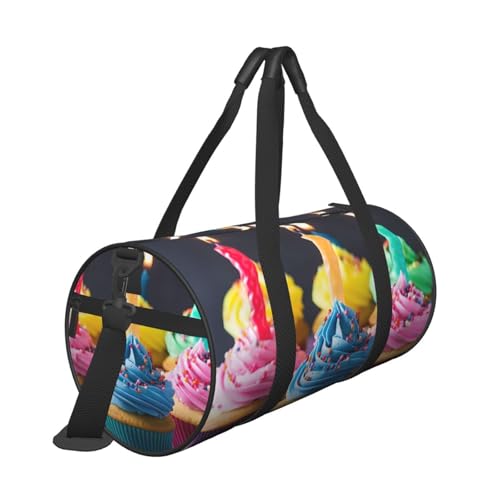 Travel Duffel Bag Sports Gym Bag With Shoes Compartment,Lightweight Overnight Weekender Bag Colorful Happy Birthday Cupcakes Yoga Gym Sports Bag For Men Women2