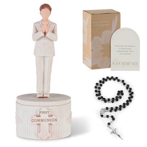 Storieme Holy Communion Gifts for Boys: First Communion Decorations Keepsake Box with Rosary Bracelet - Christening Baptism Confirmation Present for Teenage Boy