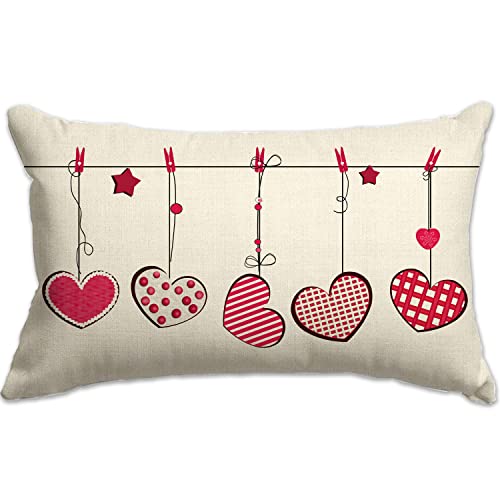 Jxzygmd Valentines Day Pillow Covers 12X20 Red Love Heart Valentine Lumbar Pillows Cover Throw Pillows Valentines Day Farmhouse Decorations For Sofa #TOP13
