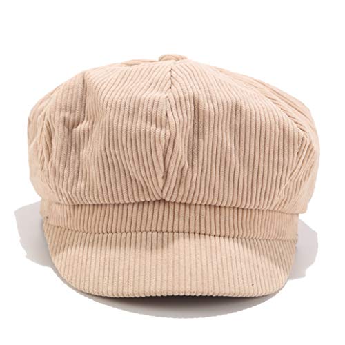 Women Striped Newboys Caps Corduroy Painter Beret Hat Elegant Solid Color Octagonal Baker Cap #TOP4