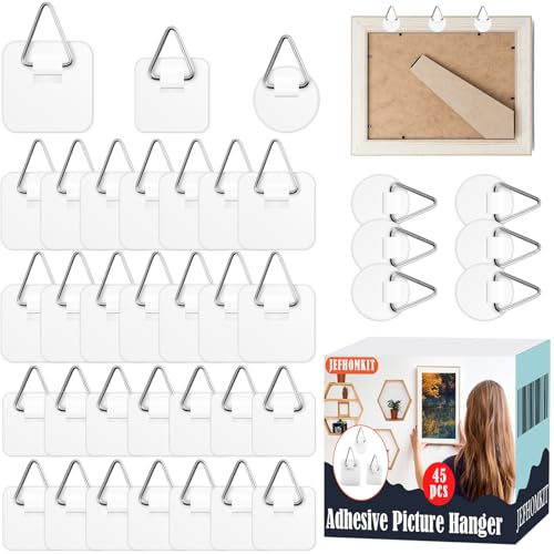 Image of Adhesive Picture Hanger,45 Pcs Picture Hanging Hooks Without Nails,Plastic Sticky Hangers for Picture,Foamboard Picture Hangers for Plate Photo Frame Home Wall Art Decoration(3 Sizes)