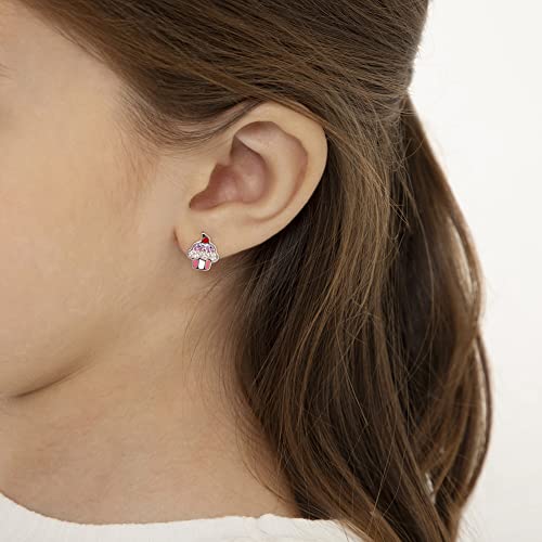 925 Sterling Silver Colorful Enamel & Cubic Zirconia Cupcake Screw Back Earrings for Girls - Kids Jewelry With CZ Stones - Perfect Toddler Hypoallergenic Earrings3
