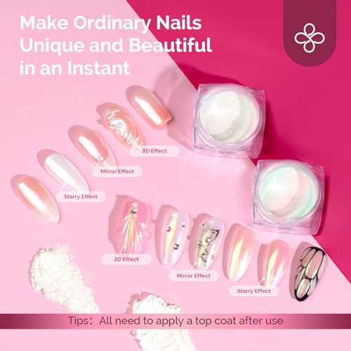 Image of MelodySusie 2Pcs Chrome Nail Powder for Gel Nails, Pearl and Aurora Powder Mirror Effect Pigment Pearlescent Mermaid Pigment Pearl Glitter for Home DIY Salon Use
