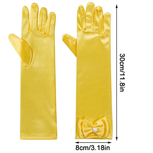 Yolyoo Girls Princess Gloves,Girl White Long Satin Princess Dress Up Diamonds Bows Gloves for Birthday,Wedding, Costume Party2