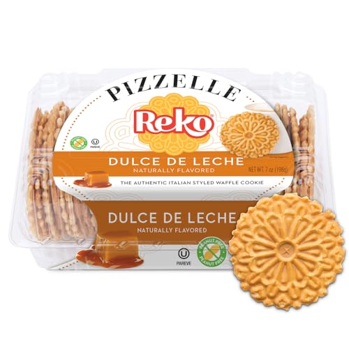 Reko Pizzelle Authentic Italian Style Waffle Cookie, Dulce de Leche, 7 Ounce (Pack of 1)
