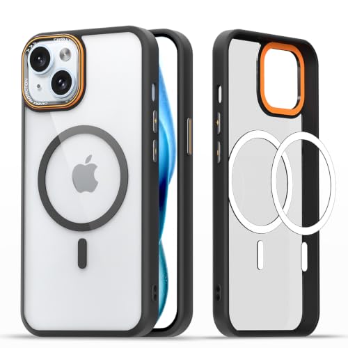 Image of Pikkme Back Cover for iPhone 15 | Shockproof | Mag-Safe Compatible | Hard Transparent Back | Premium Raised Camera Protection | Bumper Case (Black Mag-Safe)