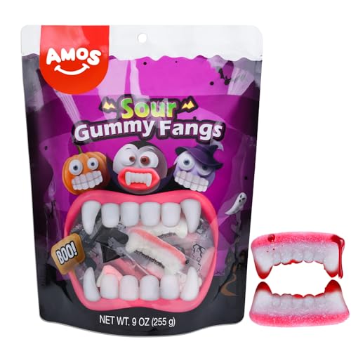 Amos Gummi Teeth Candy Vampire Teeth - Gummy Fangs Individually Wrapped, 32 Count, 9oz Bag, Halloween Candy for Trick-or-Treat