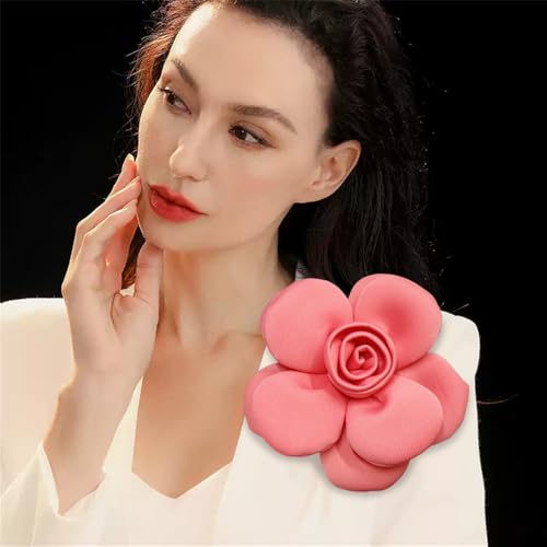 Image of Chunky Fabric Flower Brooch Pin for Women Girls Fashion Dainty Layered Rose Camellia Flowers Corsage Boutonniere Brooches Lapel Pins Elegant Wedding Holiday Party Dress Accessories Jewelry