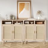 IDEALHOUSE Sideboard Buffet Storage Cabinet, Rattan Kitchen Cabinet with 2 Doors/Shelf, Accent Modern Dining Living Room Entry Hallway Coffee Bar Furniture for Home Decor (2)